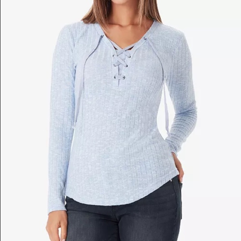 William Rast Light Blue Phoebe Lace-Up Top Size M